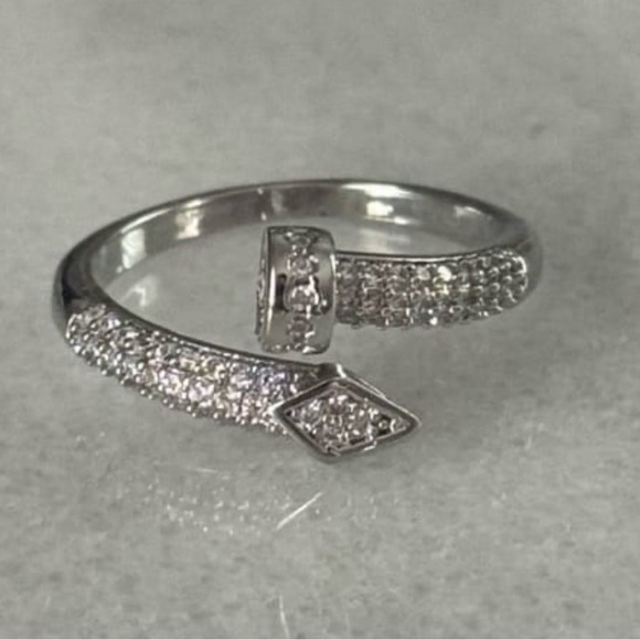 Modest Lu Jewelry - Silver Crystal Pave Nail Wrap Ring Brand New